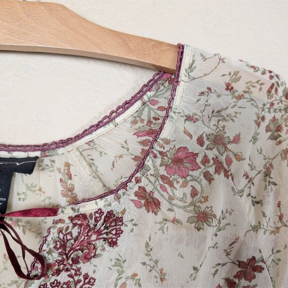 VTG Venezia Womens Sheer Blouse 18/20 Floral Boho Y2K Beaded Fairy Cottagecore - Picture 7 of 8